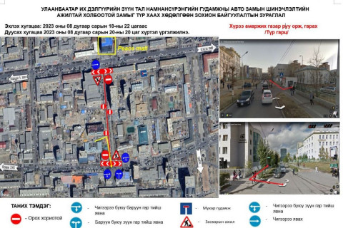 “Улаанбаатар“ их дэлгүүрийн зүүн талын авто замыг хааж, хучилт хийнэ